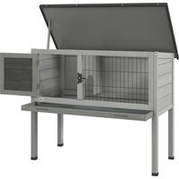 Conejera de madera con bandeja extraíble y techo asfáltico 84x43x70 cm gris y negro