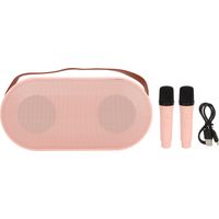 Microfono e altoparlante Bluetooth, design carino, luce ambientale, altoparlante wireless portatile ad alta potenza per casa e feste, rosa, doppio microfono, batteria: 1000 mAh