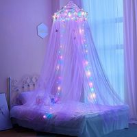 Ciel de lit avec lumière LED et décorations, moustiquaire, rideau de lit anti-moustiques, moustiquaire pour lit de 180 à 200 cm de large, violet.