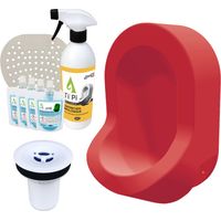 Urinoir sans eau mural TI'PI rouge + kit valve bec de canard + pack entretien