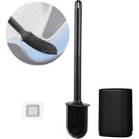 Silikon-Toilettenbürste, flache, flexible Toilettenbürste, Badezimmer-Toilettenbürste mit schnelltrocknendem Behälter, Wandmontage ohne Bohren, schwarze Silikon-Toilettenbürste