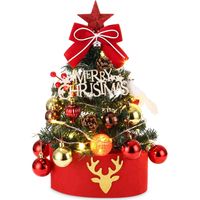 Sapins de Noel Artificiel 45cm,Sapin de noel led,Sapin de noel lumineux,Mini Sapin et Ornements Sapin Artificiel,Décoration de Noël pour Table,pour Table Bureau Accueil Décoration (Rouge et Or)