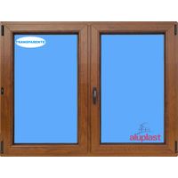 Ventana PVC 1200x1000 Roble Dorado 2 Hojas Oscilobatiente Vidrio Transparente