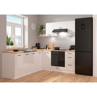 Pegane – Cuisine d'angle complète 200x220 cm – Meubles modulables blanc/craie brillant – Armoires basses et hautes – Éclairage LED inclus