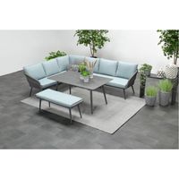 Garden Impressions Exklusives Aluminium-Rope-Lounge Set "Miriam" inkl. Tisch, Bank und Kissen, grau, hellblau, links