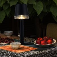 Lampada solare LED lampada da tavolo lampada da esterno lampada da terrazza lampada da giardino, plastica trasparente nera, batteria 6-8h IP44, 3000K bianco caldo, H 21,5 cm