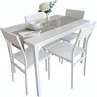 Juego de Mesa y 4 Sillas Cocina, Conjunto de Cocina Comedor, Melamina Color Blanco Brillo