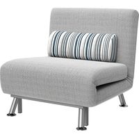 Poltrona Letto Singolo 3 in 1 Schienale Reclinabile 5 Livelli Cuscino Imbottito Materasso Divano Pieghevole Acciaio Lino 75x70x75cm Grigio Chiaro