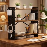 H.J WeDoo Étagère de Bureau à 3 Niveaux/Organisateur de Bureau avec Crochets et bacs de Rangement Organisateur de Bureau pour Bureau, Chambre et Cuisine Noir, 60 × 20 × 60 cm