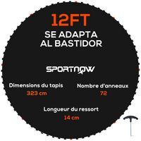 Tapis de rechange pour trampoline tapis de saut de remplacement, compatible trampoline Ø 3,7 m et ressorts de 14 cm