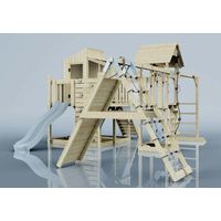 Polarplay Spielturm Gustav aus Holz in BlauTrapezschaukel