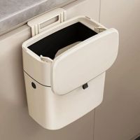 Poubelle de cuisine suspendue, poubelle de cuisine de 7 litres avec couvercle, poubelle de cuisine murale, petite poubelle de cuisine avec crochets, anti-odeurs (blanche)