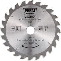 Ferm – Lame de scie circulaire 200mm – Trou d'axe 30/16mm – 24 dents pour bois dur – Coupe nette sans éclat