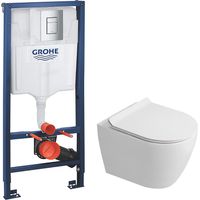 Grohe Pack WC bastidor Rapid SL + Inodoro suspendido sin brida Ceramia con tapa SoftClose + placa cromo (GRRCEPXWR14-IN)