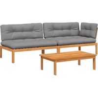 Salon palette de jardin avec coussins 3pcs Mobilier de jardin bois d'acacia massif