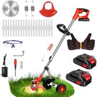 INNOPOWER Decespugliatore elettrico a batteria, tagliaerba a batteria, decespugliatore con ruota, 2 batterie da 21V, 3 tipi di lame, tagliaerba per giardini, prati e terreni agricoli