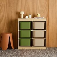 Meuble de rangement enfant 6 bacs de rangement en plastique vert olive taupe - Sora