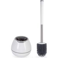 Set scopino e porta scopino per WC, spazzola per la pulizia del WC in silicone, accessori per il bagno con manico in alluminio - Bianco
