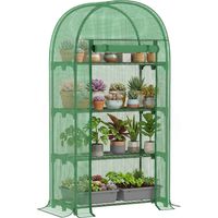 Serra da Giardino con Ripiani in Metallo, Copertura in PE e Porta Avvolgibile 80x49x160cm, Verde
