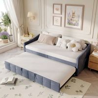 Ausziehbett 90/180x200 cm, Rollbett 90/180x200 cm, mit Unterschiebebett, Seitentaschen, Samtstoff, Lattenrost, multifunktionales erweiterbares Schlafsofa - Grau
