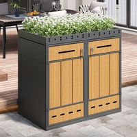 Cache-poubelles double en acier avec toit jardinière, Armoire pour poubelles 120-240 L, Abri poubelle extérieur effet bois et gris, Coffre de rangement pour déchets jardin terrasse