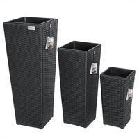 Deuba – Set de 3 pots de fleurs en polyrotin – Résistant aux intempéries et UV – Pots intérieurs amovibles – Design élégant noir – Dimensions 80x30x30 cm