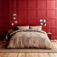 Catherine Lansfield Stag - Set con copripiumino, per letto matrimoniale Super King, motivo cervo