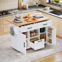 Carrello da cucina mobile 120x71x90cm con ruote girevoli a 360°, buffet alto,tavolo da pranzo mobile,carrello da pranzo con 3 cassetti e 2 ante,vano contenitore aperto per cucina e soggiorno,colore bi