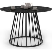 Idmarket – Table à manger ronde YUNA 6 personnes – Plateau effet marbre noir – Pied filaire métal noir – Diamètre 110 cm – Design moderne