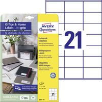 Avery Zweckform 3481-10 Etiketten, Home Office, Kleinpackung, A4 mit ultragrip, Adressaufkleber, 70 x 41 mm, 10 Bogen/210 Etiketten, weiß