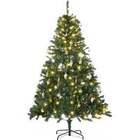 Künstlicher Weihnachtsbaum 180 cm künstlich Tannenbaum mit LED Beleuchtung, Kugeln, Christbaum mit 745 Spitzen, Weihnachtsdeko inkl. Metallständer für Drinnen