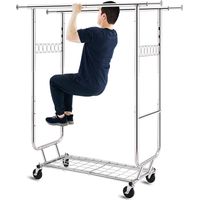 Portant à vêtements double avec étagères, capacité de 272,2 kg, portant à vêtements sur roulettes, porte-vêtements à roulettes pour suspendre des vêtements