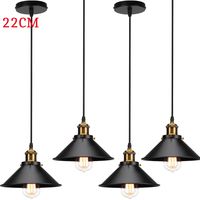 Pendelleuchte im Retro-Look, Antik Kronleuchter mit Ø22cm Metall Lampenschirm, Vintage Hängelampe E27 Fassung Loft Edsion Schwarz 4PCS