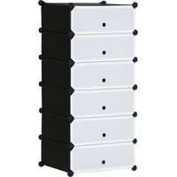 Scarpiera Modulare Salvaspazio con 6 Scatole in Plastica PP e Acciaio, 49x36.5x108 cm, Nero e Trasparente