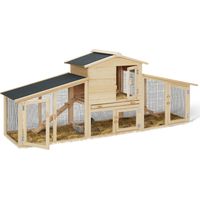 Pollaio e conigliera in legno XXL con recinto e cassetto raccoglitore di escrementi per 2 galline