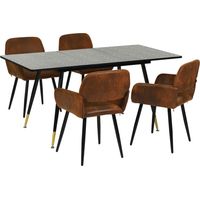 URBAN MEUBLE Ensemble table à manger extensible en bois noir (120-160cm) et 4 fauteuils vintage en daim marron