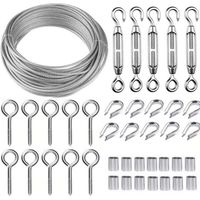 Stainless Steel Hanging Rope Set, 30m/2mm Coated Stainless Steel Cable with M5 Tensioners, 2mm Wire Rope Set for Climbing Plants, Clothesline, Guardrail, Railing Cable