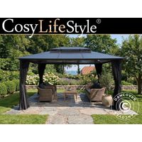 Pavillon Santa Ana Steel+ mit Vorhängen und Moskitonetz, 3,65x4,85m, Schwarz - Dancover