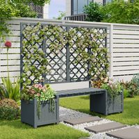 Bacs de fleurs, bacs avec grille comme support de croissance, bacs de grande capacité, caisses de fleurs/plantations, bois de sapin gris solide, bacs avec grille et fonction de siège de jardin ou pati