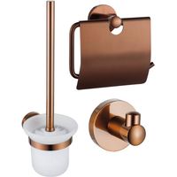 Fortifura Calvi Ensemble WC - porte-rouleau avec clapet - brosse WC - patère - cuivre brossé PVD (Cuivre)