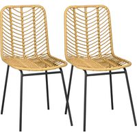 Juego de 2 sillas de comedor bohemias – Resina tejida – Patas de metal – 44 x 58 x 85 cm – Amarillo