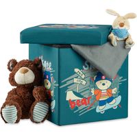 Pouf Relaxdays pour enfants pliable avec rangement et couvercle, H x l x P 38 x 38 x 38 cm, ours
