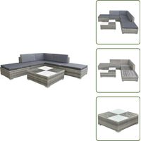 Salon de jardin avec coussins 6 pcs résine tressée gris - Salon De Jardin - Salon Extérieur - Mobilier De Jardin - Set De Salon - Canapé D'angle