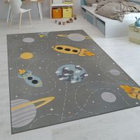 Paco Home Tapis Enfant, Tapis Poils Ras Chambre Enfant Différents Designs Tapis Jeu Coloré 200 cm rond, Gris 5