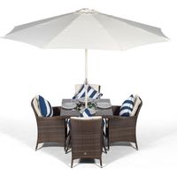Savannah Square 4 Seater Patio Dining Set with Ice Bucket Drinks Cooler - Brown