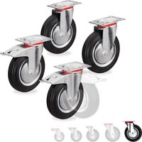 Relaxdays Roues charge lourde jeu de 4, pivotent à 360°, roulement à billes, 2 freins, capacité 800 kg, 200 mm, noires