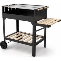 Barbecue A Carbone Con Griglia Regolabile In Altezza Ripiano Laterale E Inferiore Struttura In Acciaio Con Ruote Per Grigliate In Giardino Terrazza E Outdoor Cooking 122 x 53 x 100 Cm Nero
