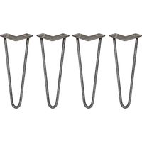 4 Gambe per Tavolo a Forcina SkiSki Legs 35,5cm Acciaio Naturale 2 Rebbi 12mm