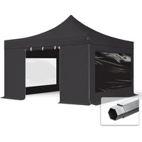4x4m Pop Up Gazebo PROFESSIONAL Aluminium 40 mm, incl. Sidewalls with Panorama Windows, fire resistant, black Long-Life PVC