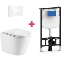 PACK inodoro suspendido cerámica TURIN con cisterna y pulsador Blanco rectangular